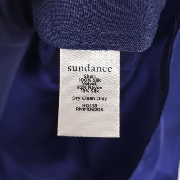 Sundance Blended Paths Blue 100% SILK Velvet Faux Wrap Top Women's MEDIUM Hi Low - Picture 11 of 13